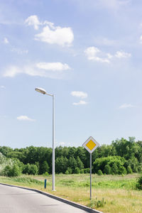 Road sign against sky