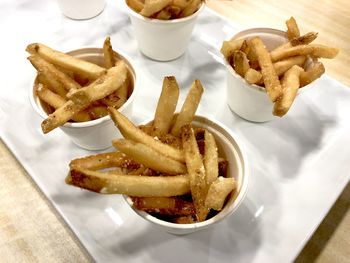 High angle view of food on table