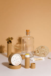 High angle view of medicines on table