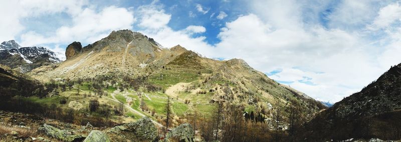 Panoramic view of mountains against sky