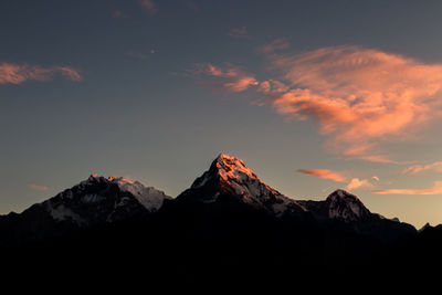 Scenic view of mountains against sky during sunset