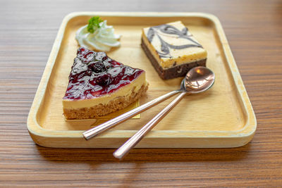 High angle view of breakfast on table