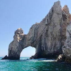 Scenic view of sea against clear blue sky