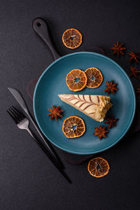 High angle view of food in plate on table