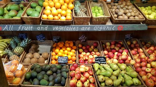 High angle view of fruits for sale at market stall