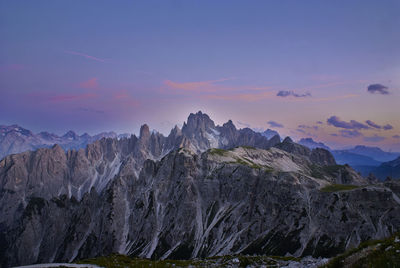 Scenic view of mountains at sunset