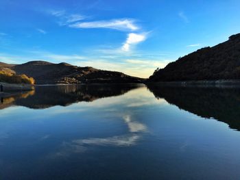 Scenic view of lake against blue sky