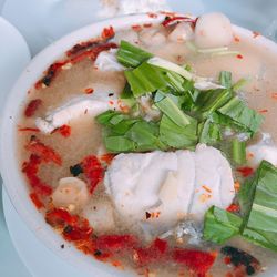 High angle view of food served in plate