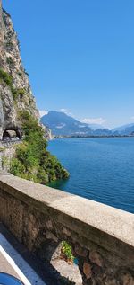 Scenic view of sea against clear blue sky