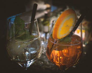 Close-up of beer in glass on table