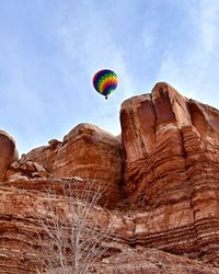 Low angle view of rock formation against sky