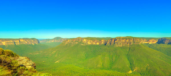 Scenic view of landscape against clear blue sky