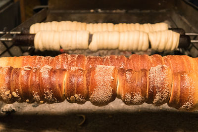 Close-up of hot dog on barbecue grill