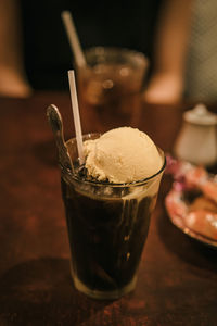 Close-up of ice cream on table