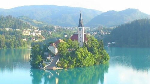 View of river with mountains in background