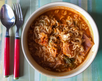 Directly above shot of soup in bowl