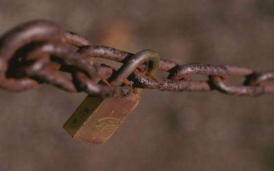 Close-up of padlock on chain