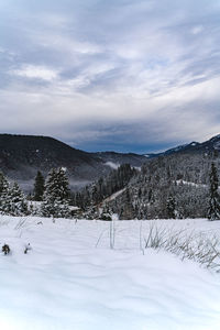 Scenic view of snowcapped mountains against sky