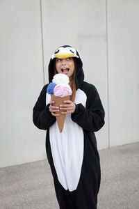 Woman in costume standing outdoors