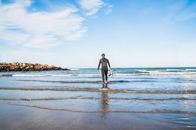 Full length of man on beach against sky