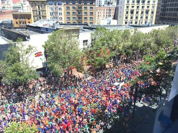 High angle view of crowd in city
