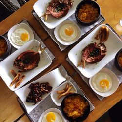 High angle view of food served in plate