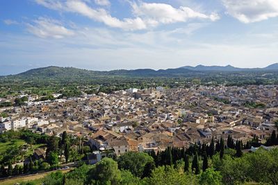 High angle view of townscape against sky