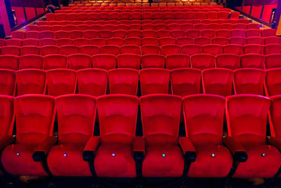 Full frame shot of empty chairs in auditorium