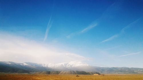 Scenic view of field against blue sky