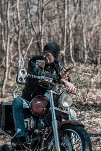 Portrait of man riding motorcycle