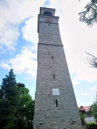 Low angle view of clock tower against sky