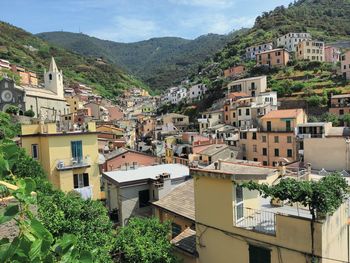 High angle view of residential buildings