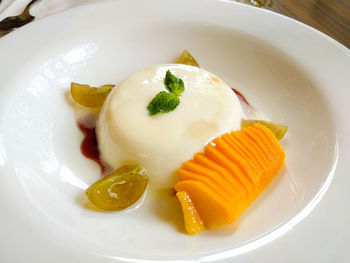 High angle view of dessert served in plate