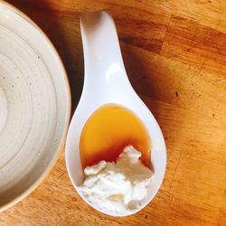 High angle view of breakfast on table