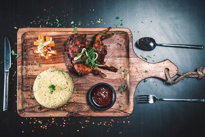 High angle view of food on table