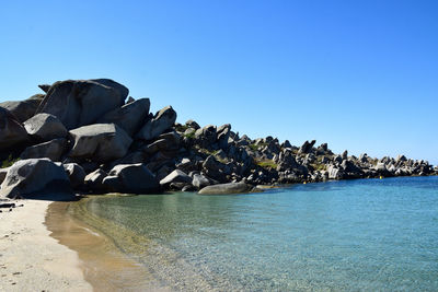 Scenic view of sea against clear blue sky