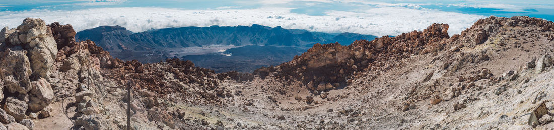 Panoramic view of landscape and mountains against sky