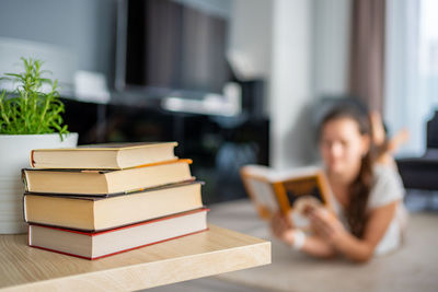 Close-up of books on table