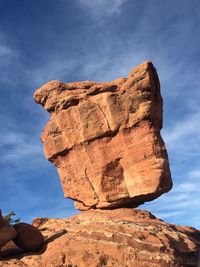 Low angle view of rock formation against sky