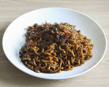 High angle view of food in bowl on table