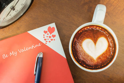 High angle view of coffee on table