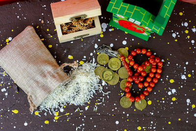 High angle view of fruits on table