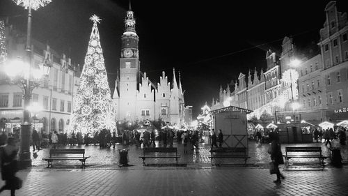 Illuminated buildings at night