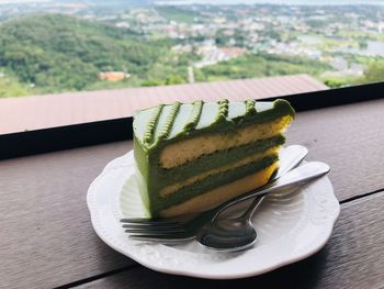 High angle view of dessert in plate on table