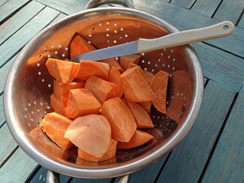 High angle view of food in bowl on table