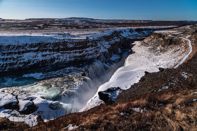 Aerial view of snowcapped mountains against sky