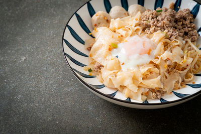 High angle view of food in plate on table