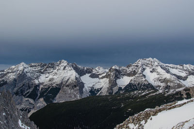 Scenic view of snowcapped mountains against sky