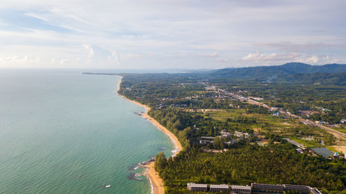 Drone aerial view of community and many reosrt at khao lak,phang nga,thailand.