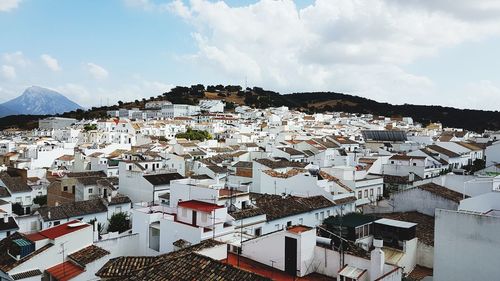 High angle view of townscape against sky